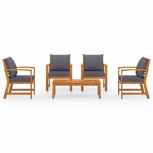 vidaXL ガーデンラウンジ5点セット クッション付き アカシア無垢材家具 アウトドア家具 屋外家具セット(代引不可)【送料無料】_2