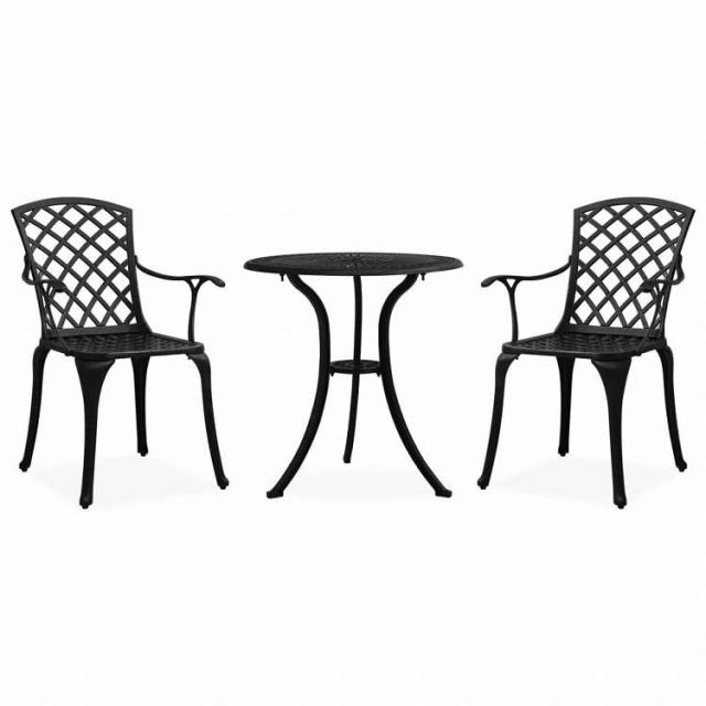 vidaXL ビストロ 3点セット アルミ鋳物 ブラック家具 アウトドア家具 屋外家具セット(代引不可)【送料無料】