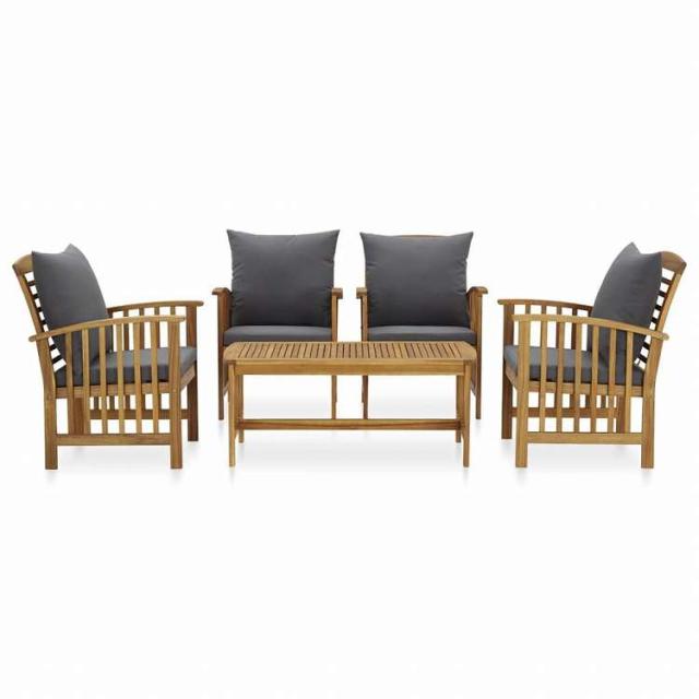 vidaXL ガーデンラウンジ5点セット クッション付き アカシア無垢材家具 アウトドア家具 屋外家具セット(代引不可)【送料無料】_1