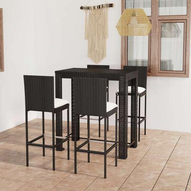 vidaXL アウトドアバーセット 5点 クッション付き ポリラタン ブラック家具 アウトドア家具 屋外家具セット(代引不可)【送料無料】