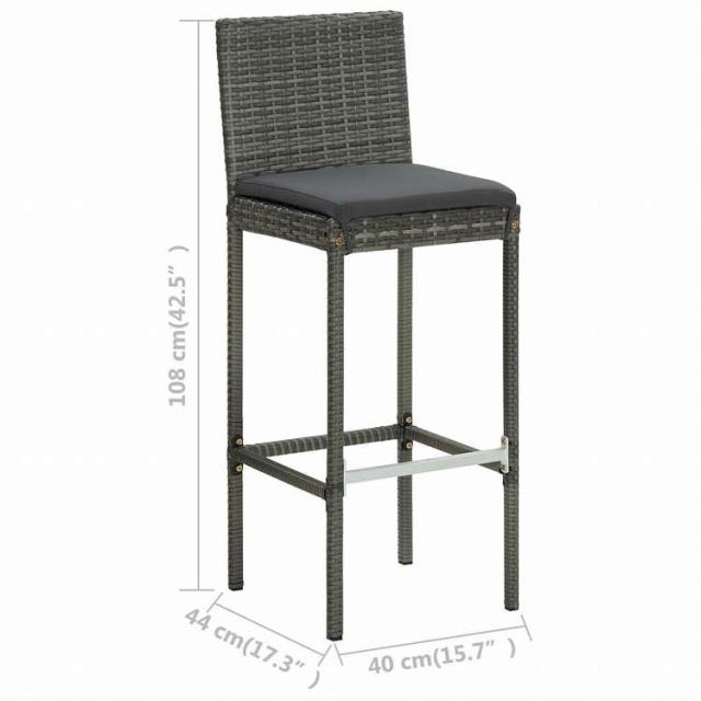 vidaXL ガーデンバーセット 3点 クッション付き ポリラタン製 グレー家具 アウトドア家具 屋外家具セット(代引不可)【送料無料】_11