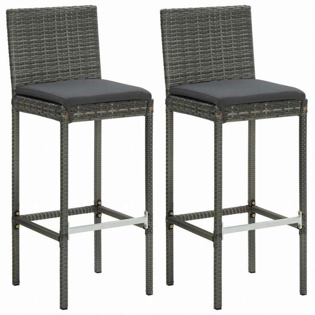 vidaXL ガーデンバーセット 3点 クッション付き ポリラタン製 グレー家具 アウトドア家具 屋外家具セット(代引不可)【送料無料】_7