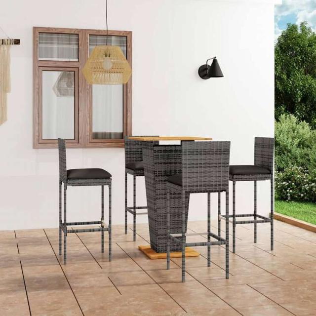 vidaXL ガーデンバーセット 5点 クッション付き ポリラタン製 グレー家具 アウトドア家具 屋外家具セット(代引不可)【送料無料】