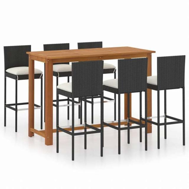 vidaXL ガーデンバー7点セット クッション付き ブラック家具 アウトドア家具 屋外家具セット(代引不可)【送料無料】_1