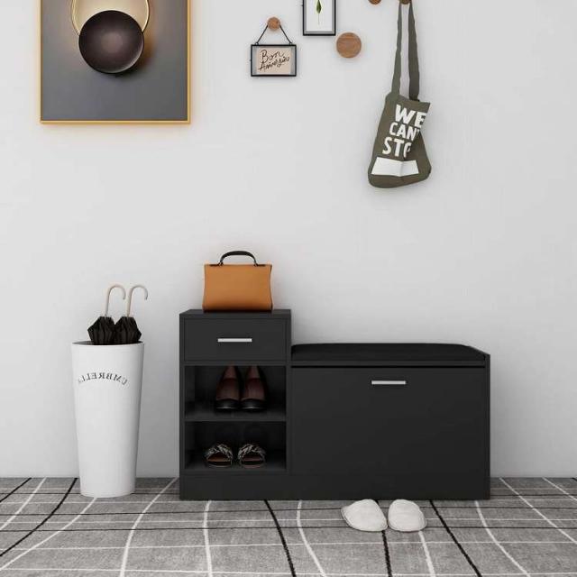 vidaXL シューズベンチ ブラック 94.5x31x57cm エンジニアリングウッドホーム&ガーデン 家事用品 収納&オーガナイザー 衣類・ワードローブ収納 シューズラック・整理収納(代引不可)【送料無料】