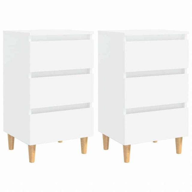 vidaXL 805888 vidaXL ベッドキャビネット 無垢材脚付き 2点 ホワイト 40x35x69 cm家具 テーブル ベッドサイドテーブル(代引不可)【送料無料】