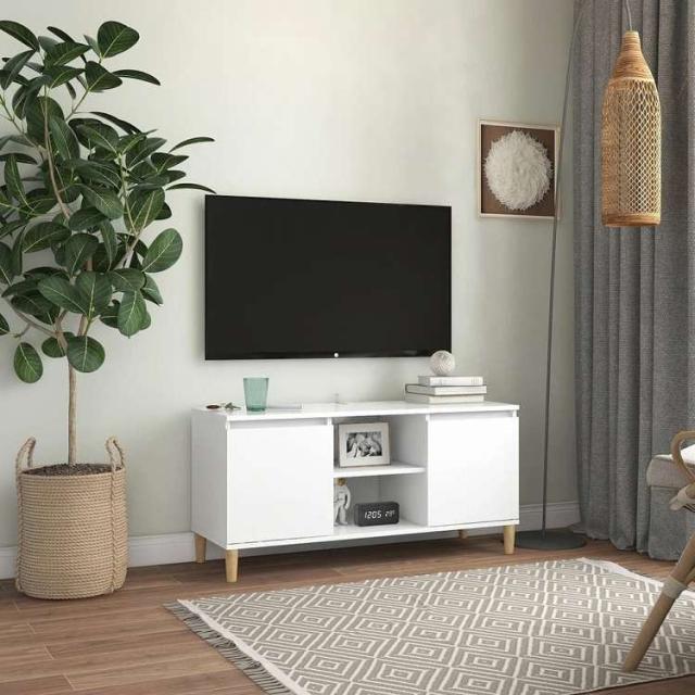 vidaXL TVキャビネット 無垢材脚付き ホワイト 103.5x35x50 cm家具 AVラック・テレビ台(代引不可)【送料無料】 10,689円
