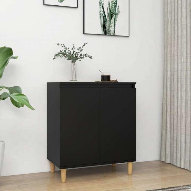 vidaXL サイドボード 無垢材脚付き ブラック 60x35x70 cm エンジニアリングウッド家具 キャビネット&収納 サイドボード(代引不可)【送料無料】