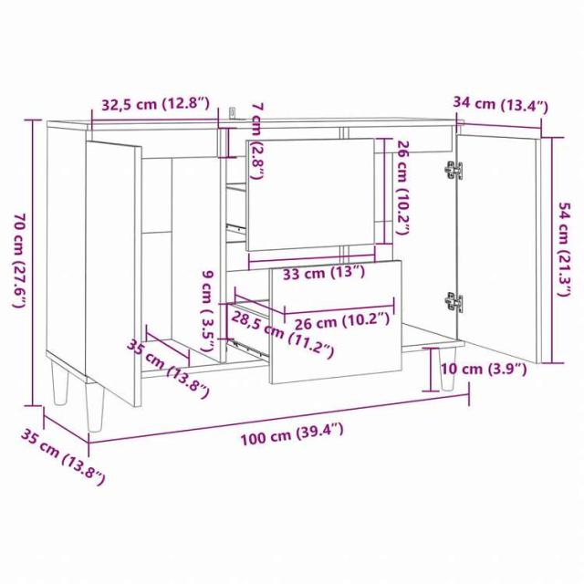 vidaXL サイドボード ブラック 101x35x70cm エンジニアリングウッド家具 キャビネット&amp;収納 サイドボード(代引不可)【送料無料】_6