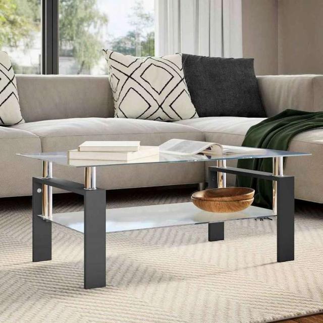 vidaXL コーヒーテーブル ブラック&透明 95x55x40cm 強化ガラス製家具 テーブル アクセントテーブル コーヒーテーブル(代引不可)【送料無料】