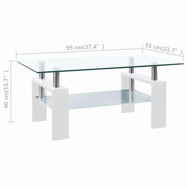 vidaXL コーヒーテーブル ホワイト&amp;透明 95x55x40 cm 強化ガラス製家具 テーブル アクセントテーブル コーヒーテーブル(代引不可)【送料無料】_5