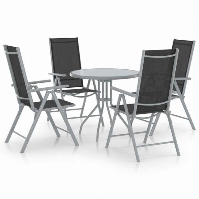 vidaXL ビストロ 5点セット アルミ製&合成繊維 シルバー家具 アウトドア家具 屋外家具セット(代引不可)【送料無料】