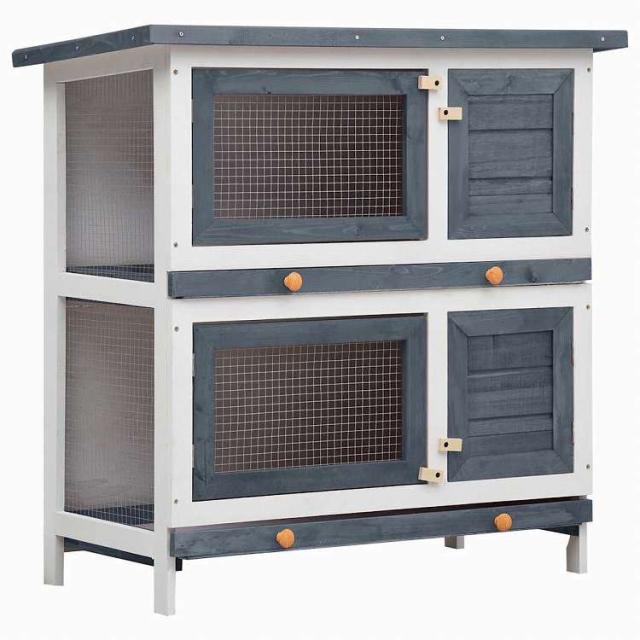 vidaXL 屋外うさぎ小屋 4ドアタイプ グレー 木製 動物&ペット用品 ペット用品 小動物用品 小動物 飼育・ケージ【送料無料】