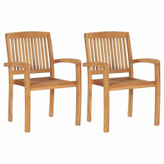 vidaXL スタッキングガーデンダイニングチェア 2点 チーク無垢材 家具 アウトドア家具 屋外椅子 アウトドアベンチチェア【送料無料】