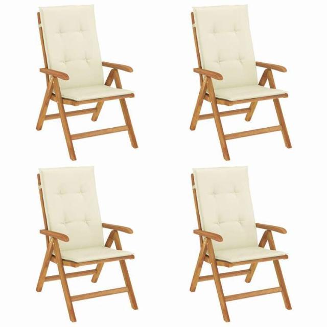 vidaXL リクライニングガーデンチェア クッション付き 4点 チーク無垢材 家具 アウトドア家具 屋外椅子 アウトドアベンチチェア【送料無料】