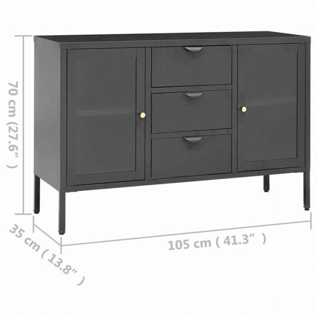 vidaXL サイドボード アントラシート 105x35x70cm スチール&強化ガラス製家具 キャビネット&収納 サイドボード(代引不可)【送料無料】_10