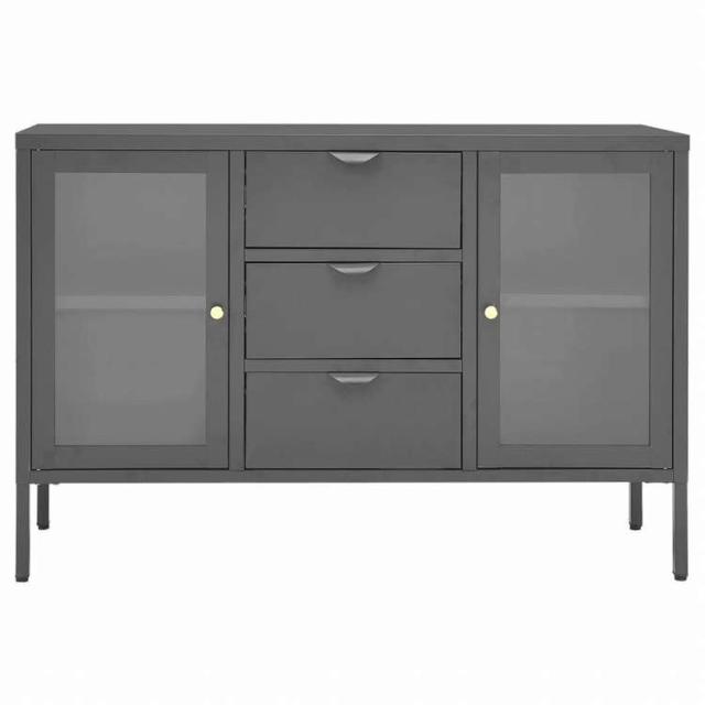 vidaXL サイドボード アントラシート 105x35x70cm スチール&強化ガラス製家具 キャビネット&収納 サイドボード(代引不可)【送料無料】_2
