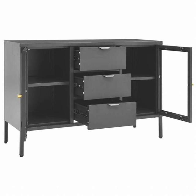 vidaXL サイドボード アントラシート 105x35x70cm スチール&強化ガラス製家具 キャビネット&収納 サイドボード(代引不可)【送料無料】_5