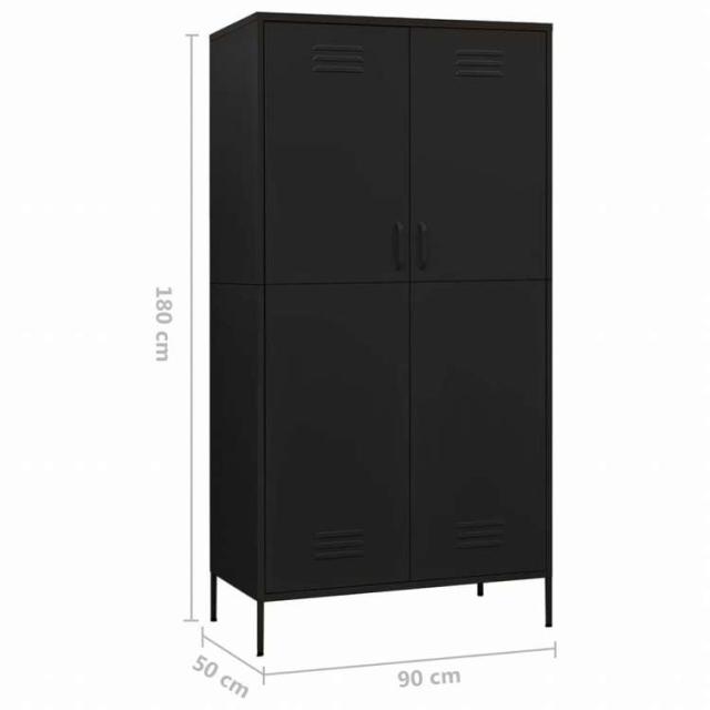 vidaXL 洋服ダンス ブラック 90x50x180 cm スチール家具 キャビネット&amp;収納 戸棚・ワードローブ(代引不可)【送料無料】_9