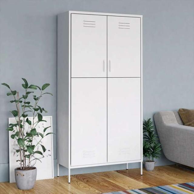 vidaXL 洋服ダンス ホワイト 90x50x180 cm スチール家具 キャビネット&amp;収納 戸棚・ワードローブ(代引不可)【送料無料】
