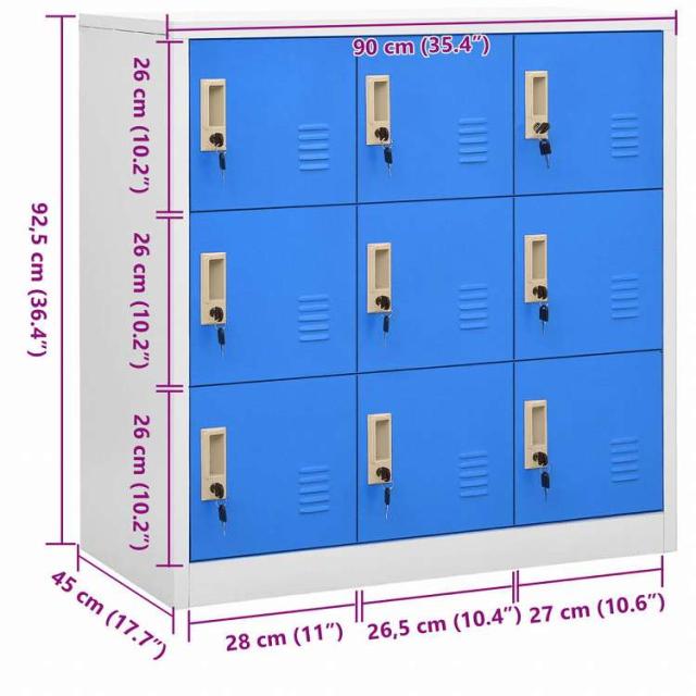 vidaXL ロッカーキャビネット ライトグレー&ブルー 90x45x92.5cm スチール家具 キャビネット&収納 収納キャビネット・ロッカー(代引不可)【送料無料】_7