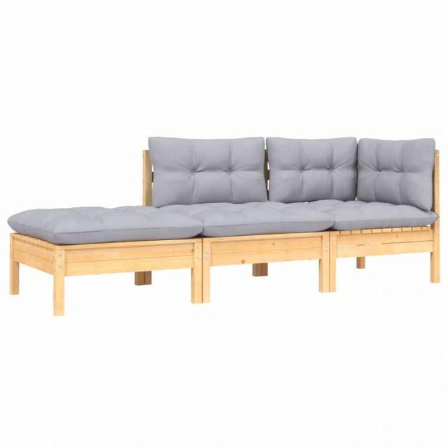 vidaXL ガーデンラウンジセット 3点 グレークッション付き 無垢のパイン材家具 アウトドア家具 屋外椅子 屋外用組み合わせソファセット(代引不可)【送料無料】_1