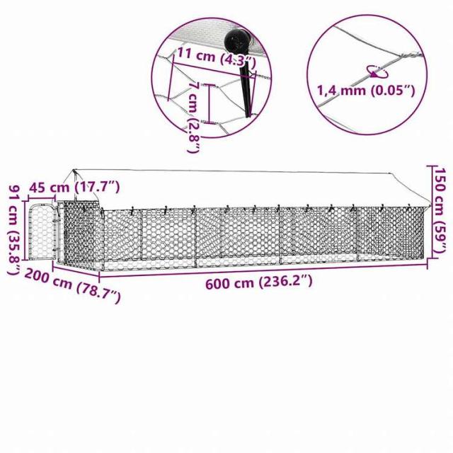 vidaXL 屋外用犬小屋 屋根付き 600x200x150cmAnimals & Pet Supplies ペット用品 犬用品 犬小屋・ドッグラン(代引不可)【送料無料】_10