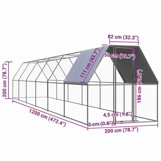 vidaXL 露天鶏用臥せ篭 2x12x2m ジンクメッキ鋼製毛の荒物&amp;愛玩動物装具 愛玩動物装具 小毛の荒物装具 小毛の荒物 繁殖・臥せ篭(代引不可)【貨物輸送無料】