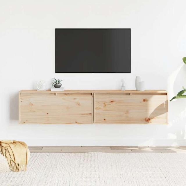vidaXL ウォールキャビネット 2点 80x30x35 cm パイン無垢材家具 棚 壁面収納棚・壁面ラック(代引不可)【送料無料】