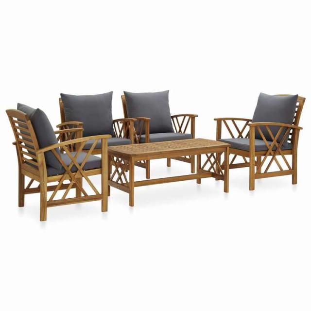 vidaXL ガーデンラウンジ5点セット クッション付き アカシア無垢材 家具 アウトドア家具 屋外家具セット【送料無料】
