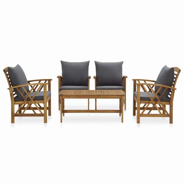 vidaXL ガーデンラウンジ5点セット クッション付き アカシア無垢材 家具 アウトドア家具 屋外家具セット【送料無料】_1