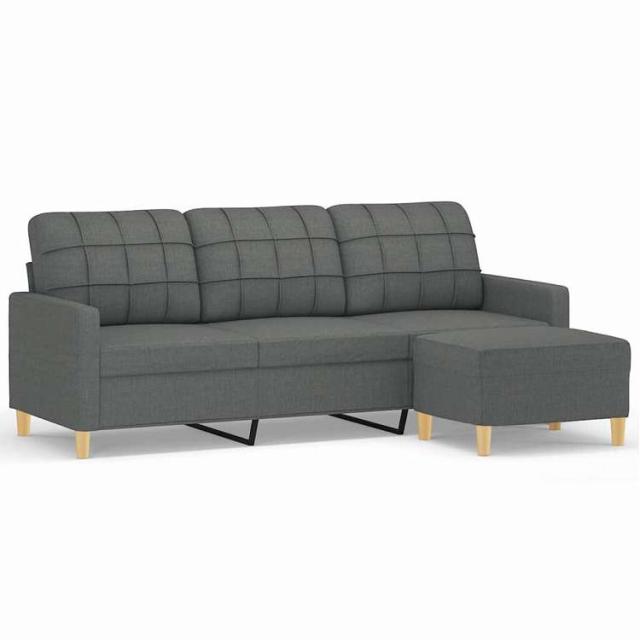 vidaXL 3人掛けソファ フットスツール付き ダークグレー 180cm 布製 家具 ソファ【送料無料】