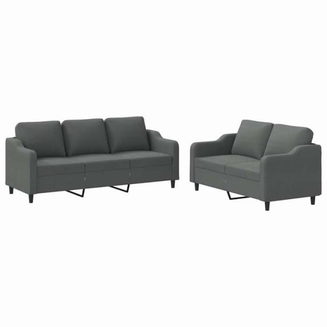 vidaXL ソファ2点セット クッション付 ダークグレー 布張り 家具 ソファ【送料無料】