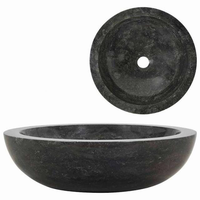 vidaXL 洗面器 40x12 cm 大理石 ブラック ハードウェア 配管 配管器具 シンク 洗面器【送料無料】