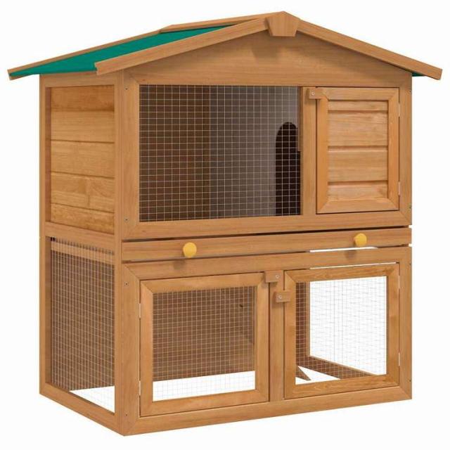vidaXL 露天うさぎ掘っ建て小屋 小毛の荒物住み家 愛玩動物臥せ篭 3部屋の入り口印字機 木製 毛の荒物&愛玩動物装具 愛玩動物装具 小毛の荒物装具 小毛の荒物 繁殖・臥せ篭【貨物輸送無料】