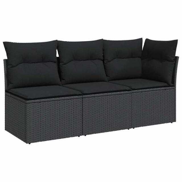 vidaXL ガーデンソファ クッション付き 3人掛け ブラック ポリラタン 家具 アウトドア家具 屋外椅子 屋外ソファ【送料無料】