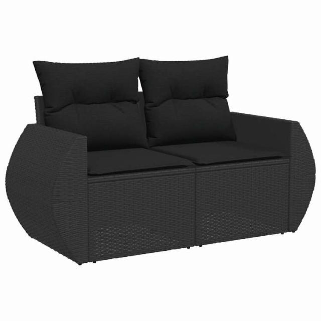 vidaXL ガーデンソファ クッション付き 2人掛け ブラック ポリラタン 家具 アウトドア家具 屋外椅子 屋外ソファ【送料無料】