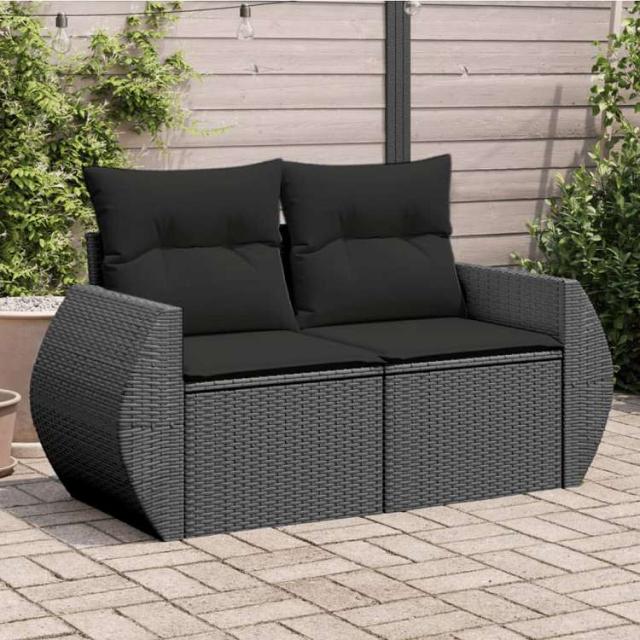 vidaXL ガーデンソファ クッション付き 2人掛け ブラック ポリラタン 家具 アウトドア家具 屋外椅子 屋外ソファ【送料無料】_1