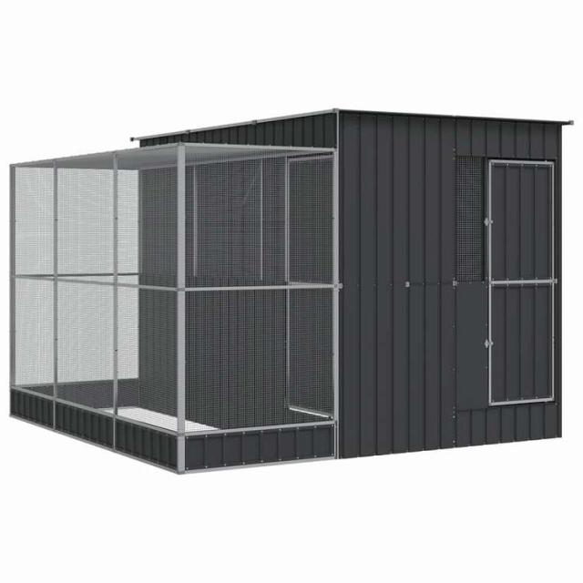 vidaXL 鳥小屋 拡張付き シルバー 290x303x216 cm スチール 動物&ペット用品 ペット用品 鳥用品 取りかご・スタンド【送料無料】
