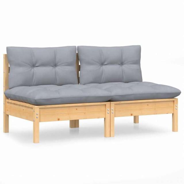 vidaXL 2人掛け ガーデンソファ グレークッション付き パイン無垢材家具 アウトドア家具 屋外椅子 屋外ソファ(代引不可)【送料無料】_1