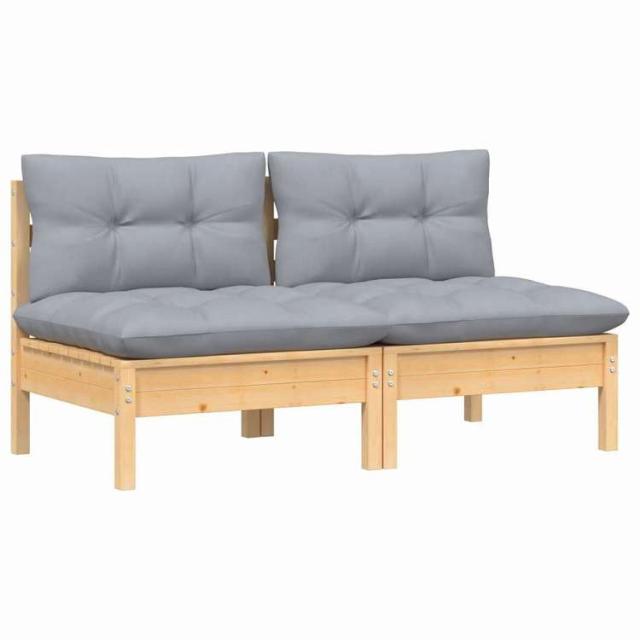 vidaXL 2人掛け ガーデンソファ グレークッション付き パイン無垢材家具 アウトドア家具 屋外椅子 屋外ソファ(代引不可)【送料無料】_2