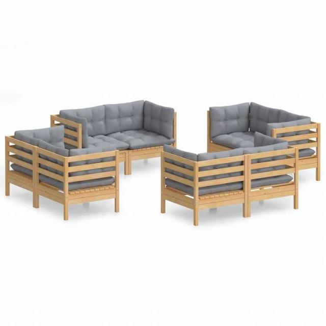 vidaXL ガーデンラウンジセット 8点 グレークッション付き パインウッド家具 アウトドア家具 屋外家具セット(代引不可)【送料無料】_1