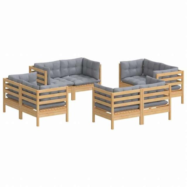 vidaXL ガーデンラウンジセット 8点 グレークッション付き パインウッド家具 アウトドア家具 屋外家具セット(代引不可)【送料無料】_2