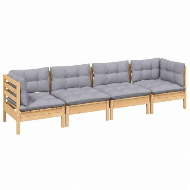 vidaXL ガーデンラウンジセット 4点 グレークッション付き 無垢のパインウッド家具 アウトドア家具 屋外家具セット(代引不可)【送料無料】_2