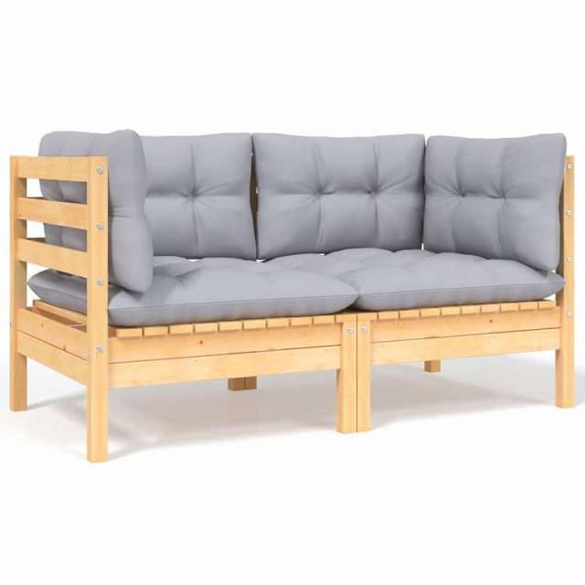 vidaXL ガーデンラウンジセット 4点 グレークッション付き 無垢のパインウッド家具 アウトドア家具 屋外家具セット(代引不可)【送料無料】_3