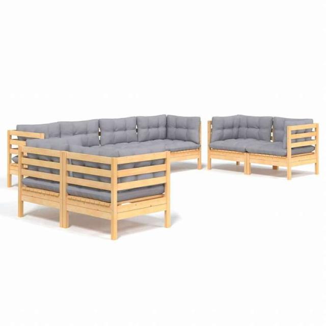 vidaXL ガーデンラウンジセット 8点 グレークッション付き 無垢のパインウッド家具 アウトドア家具 屋外家具セット(代引不可)【送料無料】_1