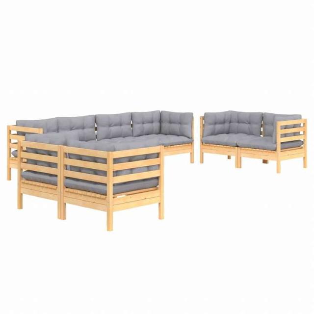 vidaXL ガーデンラウンジセット 8点 グレークッション付き 無垢のパインウッド家具 アウトドア家具 屋外家具セット(代引不可)【送料無料】_2