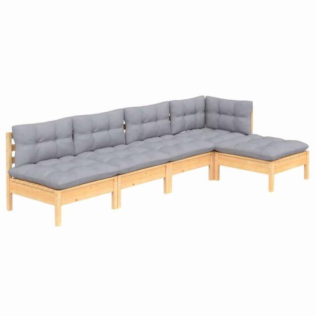 vidaXL ガーデンラウンジセット 5点 グレークッション付き パインウッド家具 アウトドア家具 屋外家具セット(代引不可)【送料無料】_2