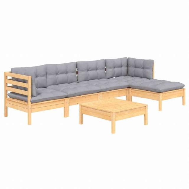 vidaXL ガーデンラウンジセット 6点 グレークッション付き パインウッド家具 アウトドア家具 屋外家具セット(代引不可)【送料無料】_2