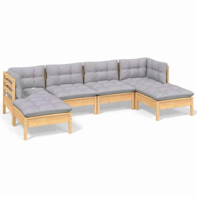 vidaXL ガーデンラウンジセット 6点 グレークッション付き パインウッド家具 アウトドア家具 屋外家具セット(代引不可)【送料無料】_1